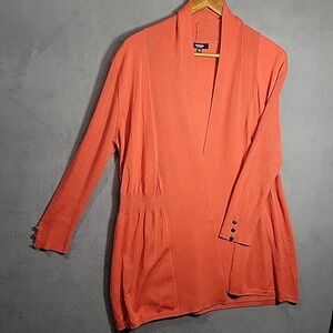 Premise Studio Womens Large Cardigan Orange‎ Open Draped Ribbed Sweater Academia